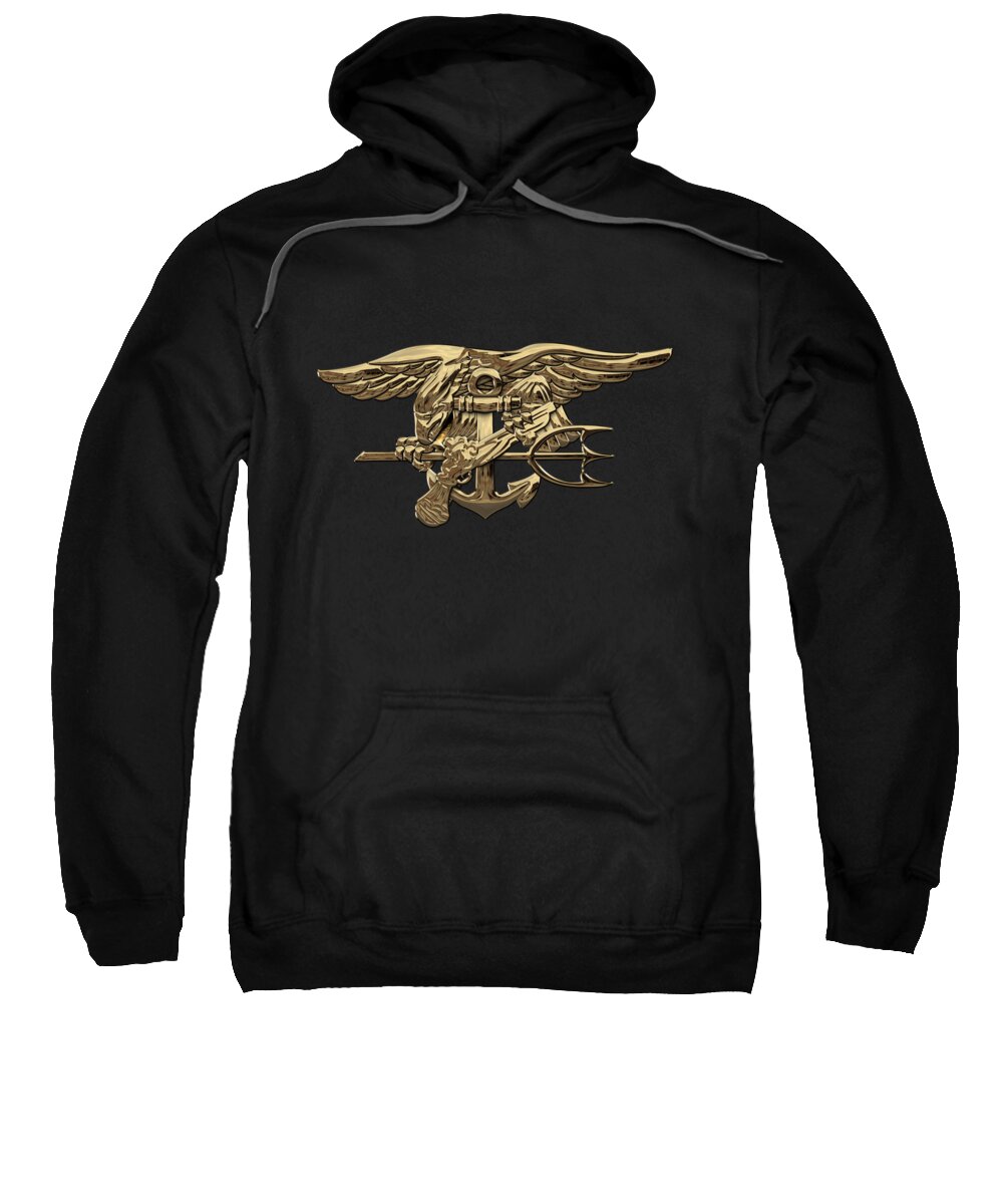 'military Insignia & Heraldry - Nswc' Collection By Serge Averbukh Sweatshirt featuring the digital art U.S. Navy SEALs Trident over Black Flag by Serge Averbukh