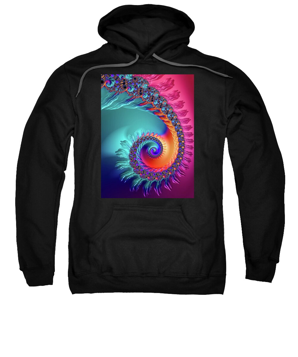 Spiral Sweatshirt featuring the digital art Vibrant and colorful fractal spiral by Matthias Hauser