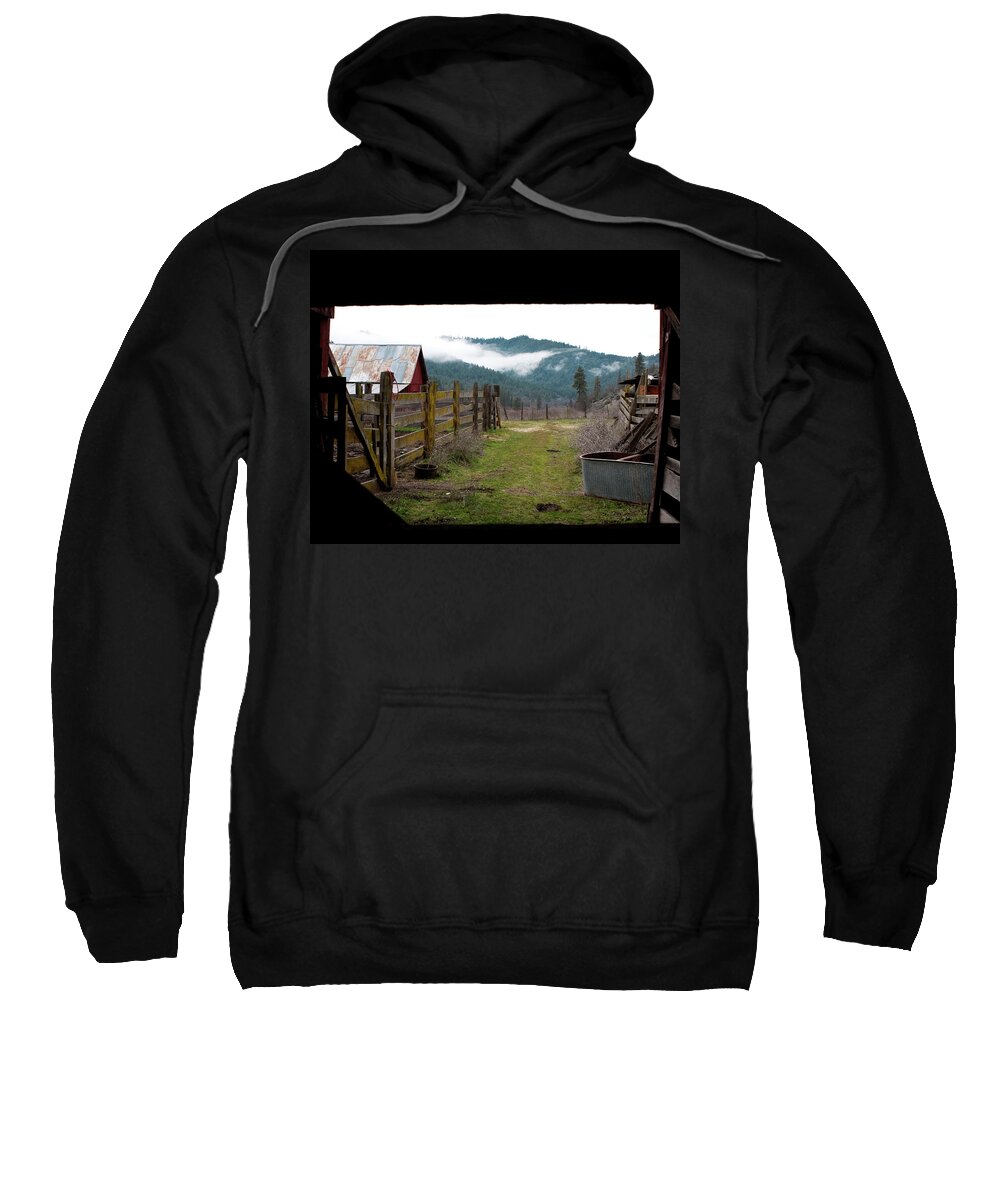 Hayfork Sweatshirt featuring the photograph View From a Barn by Lorraine Devon Wilke