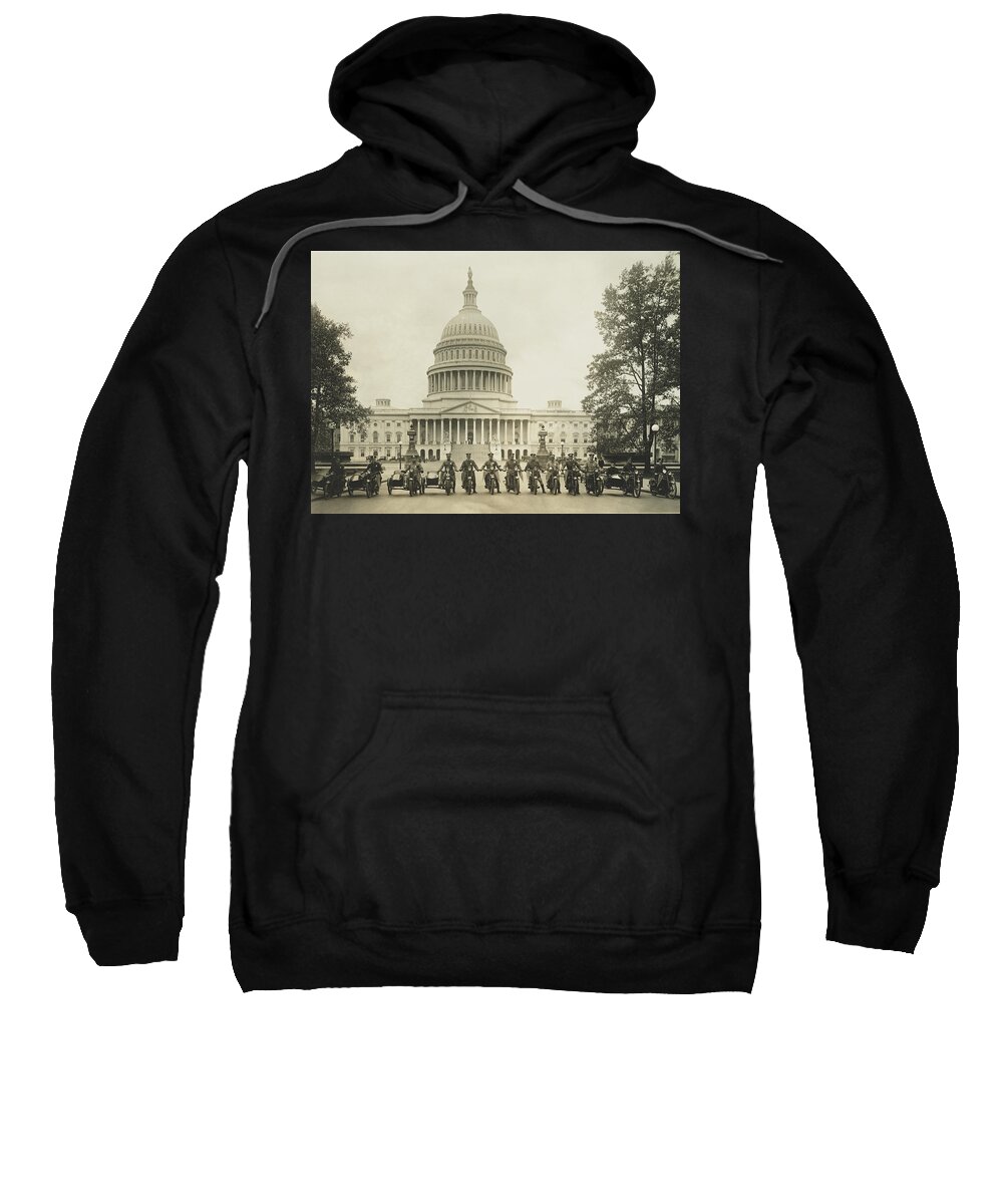 Police Sweatshirt featuring the photograph Vintage Motorcycle Police - Washington DC by War Is Hell Store