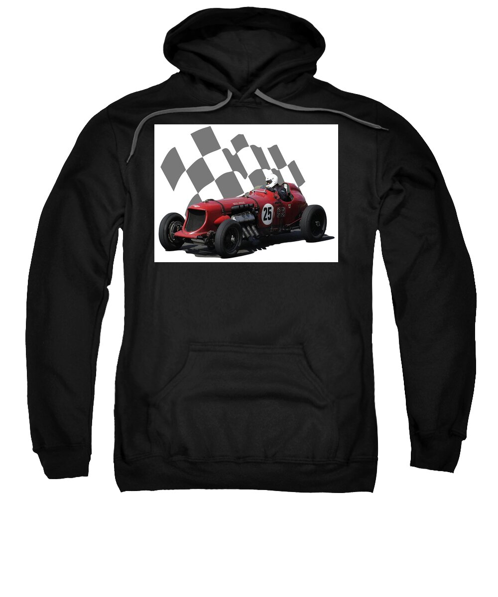 Racing Car Sweatshirt featuring the photograph Vintage Racing Car and Flag 3 by John Colley