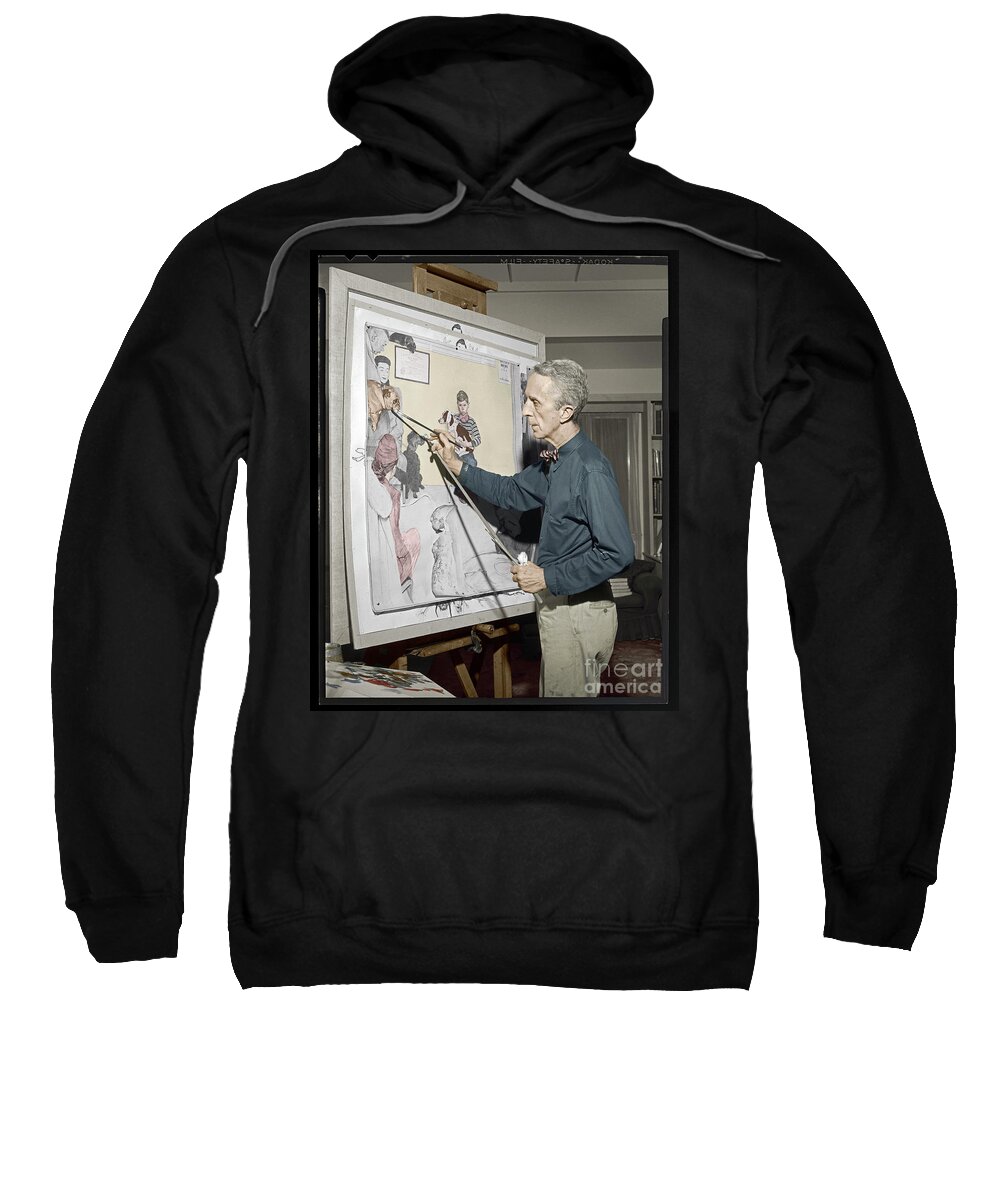 Norman Rockwell Sweatshirt featuring the photograph Waiting For The Vet Norman Rockwell by Martin Konopacki Restoration