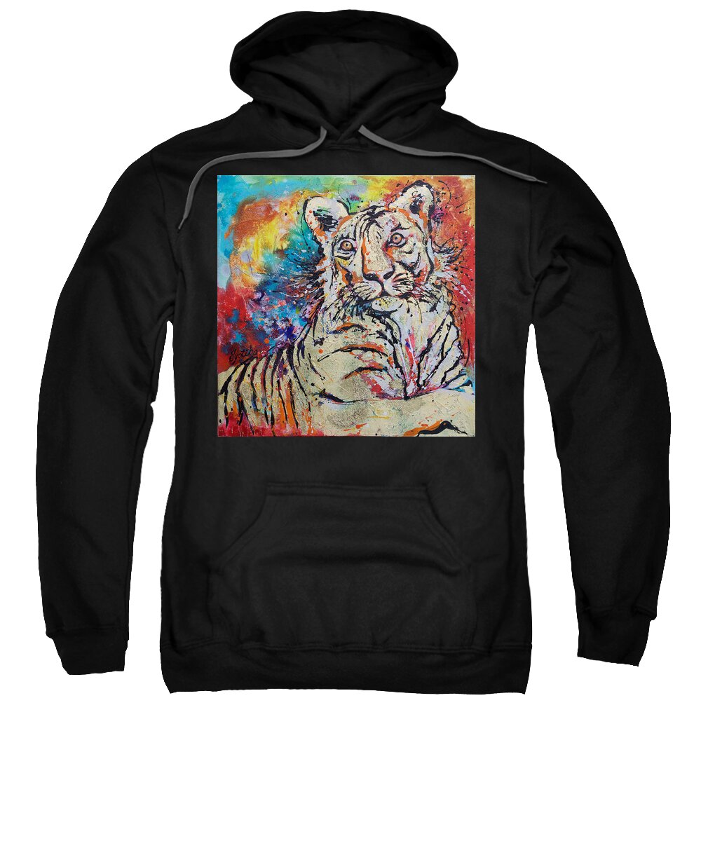 Tiger Sweatshirt featuring the painting Watchful Tigeress by Jyotika Shroff
