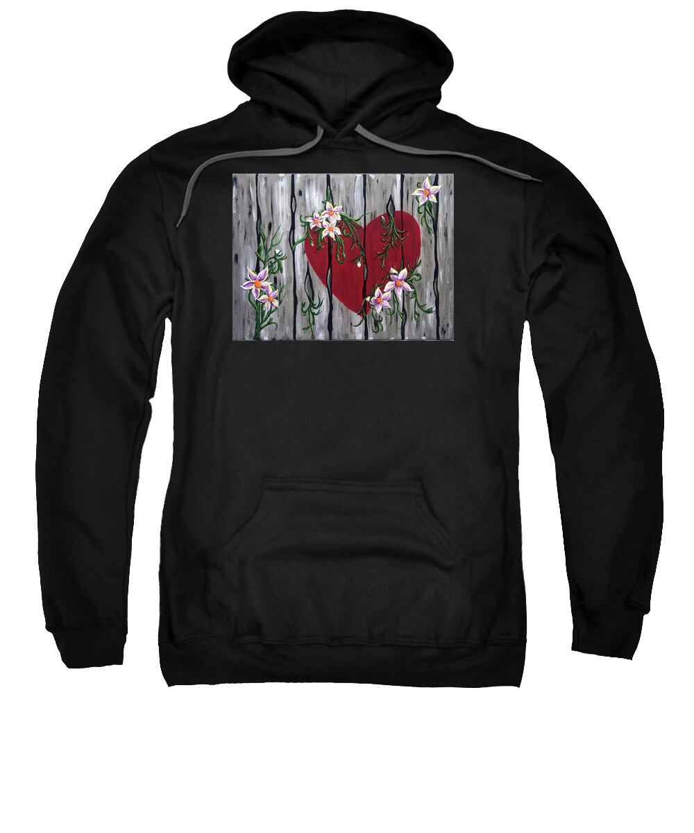 Fence Sweatshirt featuring the painting Where Love Grows by Eseret Art