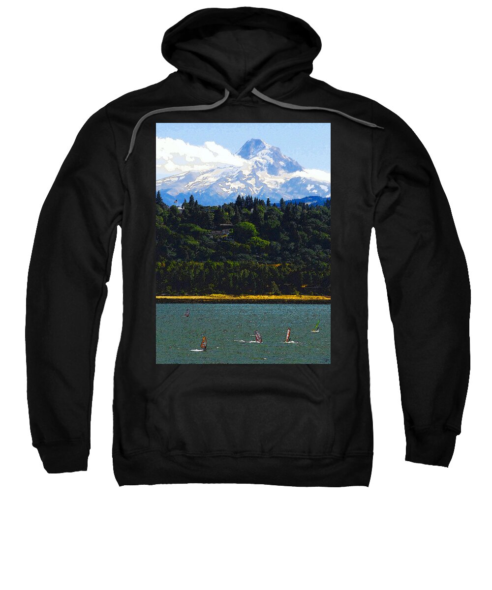 Art Sweatshirt featuring the painting Wind Surfing Mt. Hood by David Lee Thompson