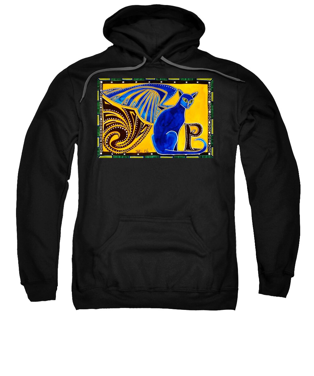 Cat Art Sweatshirt featuring the painting Winged Feline - Cat Art with letter P by Dora Hathazi Mendes by Dora Hathazi Mendes