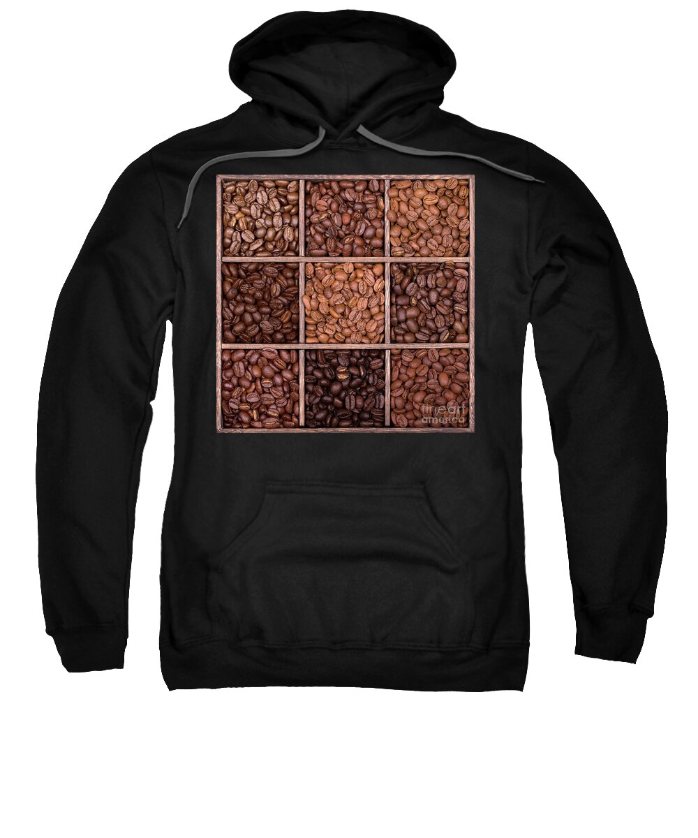Coffee Sweatshirt featuring the photograph Wooden storage box filled with coffee beans by Jane Rix