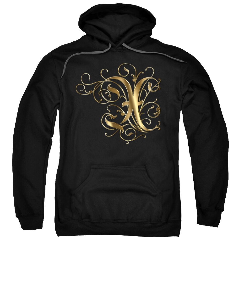 Golden Letter X Sweatshirt featuring the painting X Golden Ornamental Letter Typography by Georgeta Blanaru