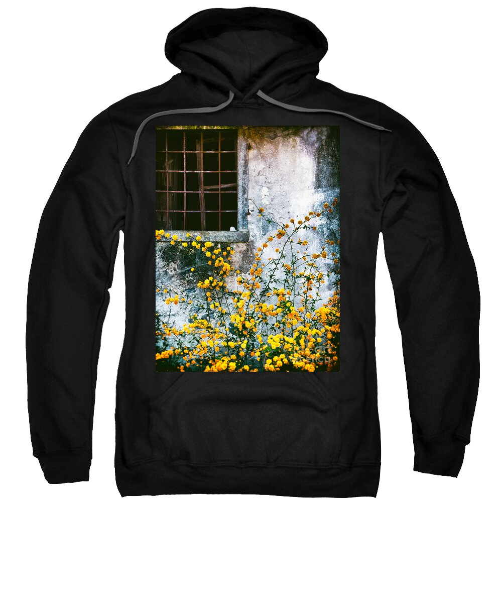 Abandoned Sweatshirt featuring the photograph Yellow Flowers And Window by Silvia Ganora