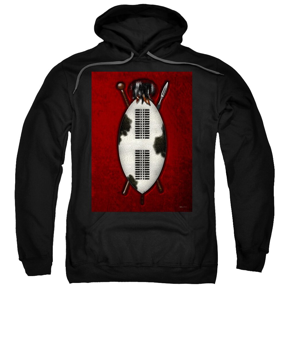 War Shields By Serge Averbukh Sweatshirt featuring the photograph Zulu War Shield with Spear and Club by Serge Averbukh