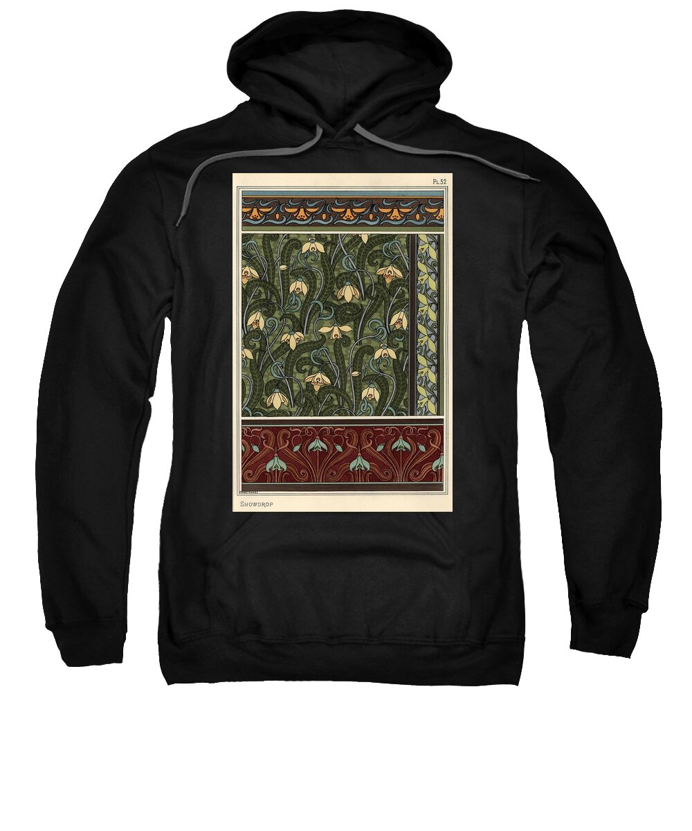 1841-1917 Sweatshirt featuring the drawing Snowdrop, Galanthus nivalis, as design motif in wallpaper, borders and fabrics. #1 by Album