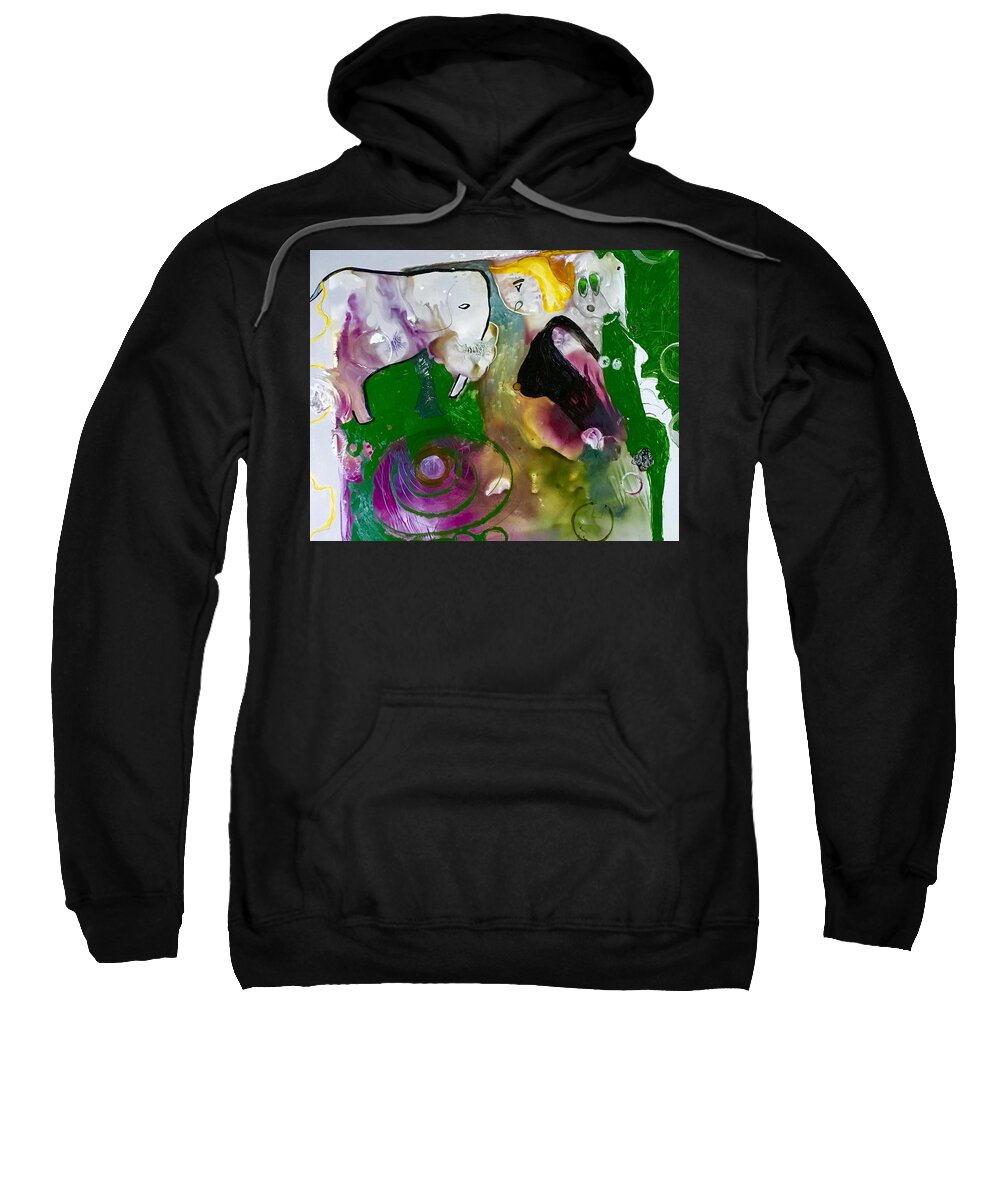 Abstract Sweatshirt featuring the painting Two Girls and an Elephant #1 by Carole Johnson