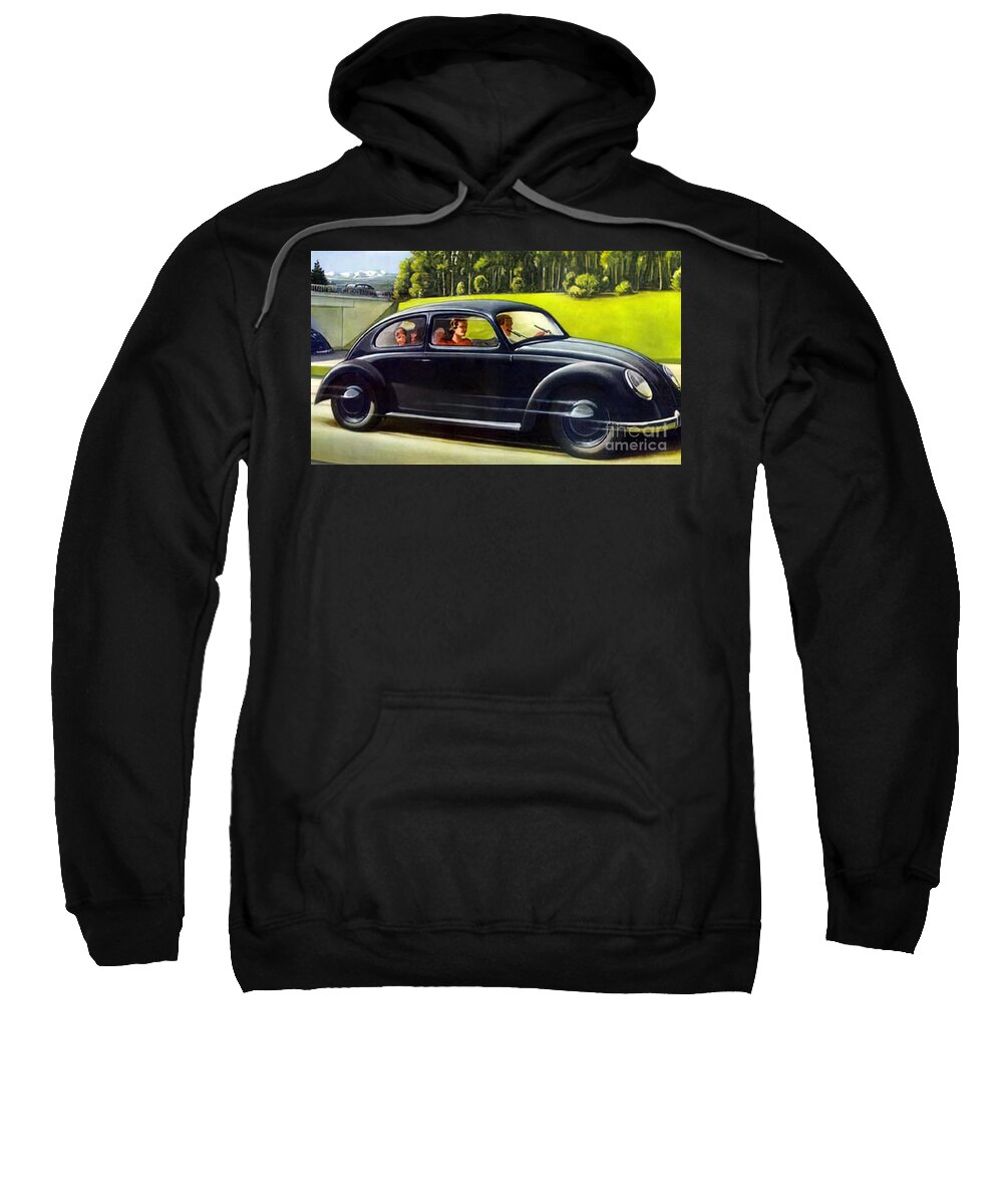 Vintage Sweatshirt featuring the mixed media 1950s Volkswagen At Speed With Occupants by Retrographs