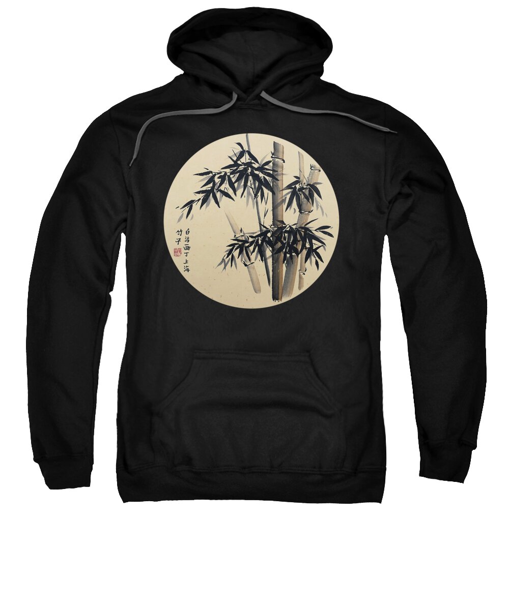 Bamboo Sweatshirt featuring the painting Bamboo - black on gold - round by Birgit Moldenhauer