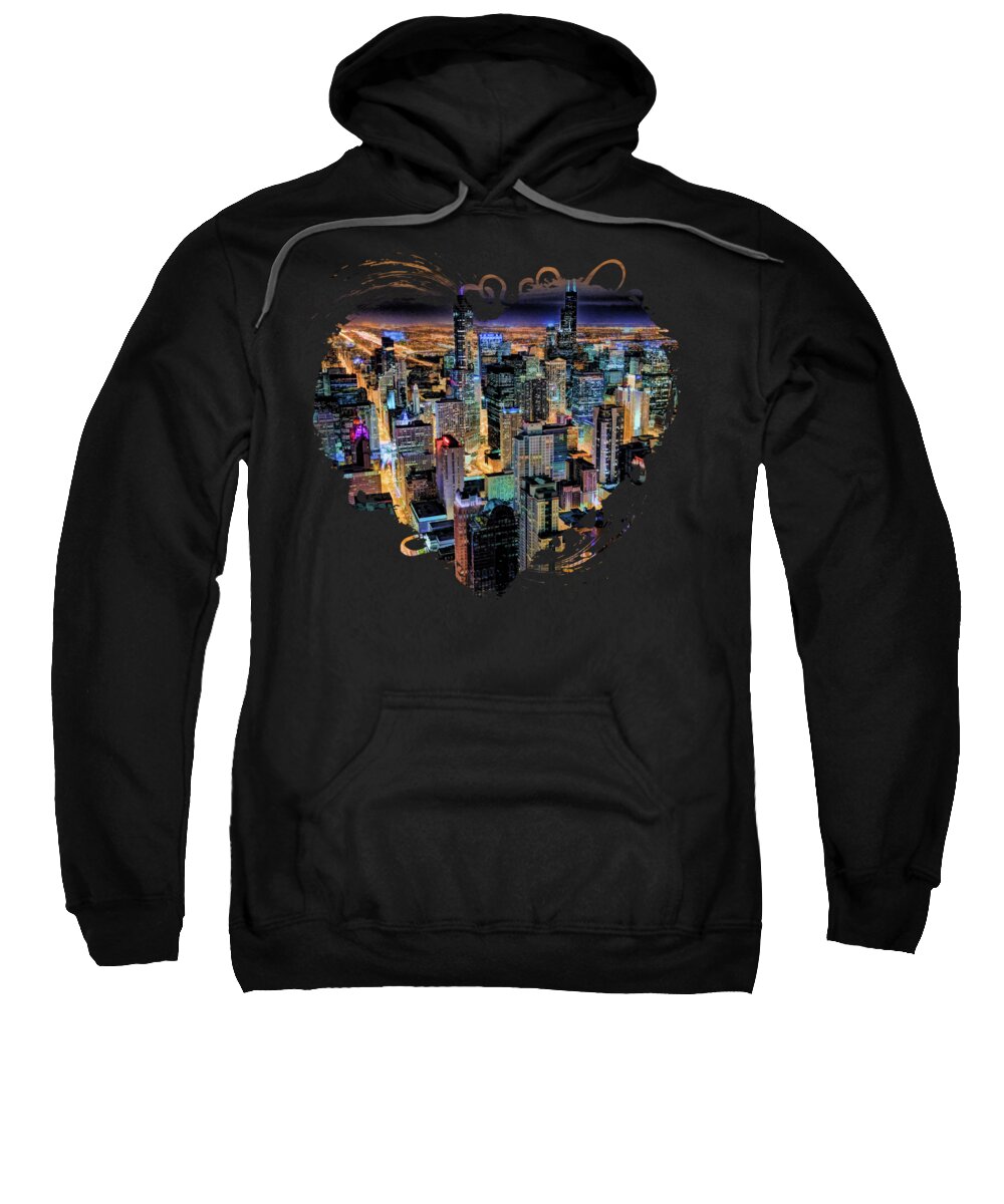 Chicago Sweatshirt featuring the painting Chicago Skyline at Night by Christopher Arndt