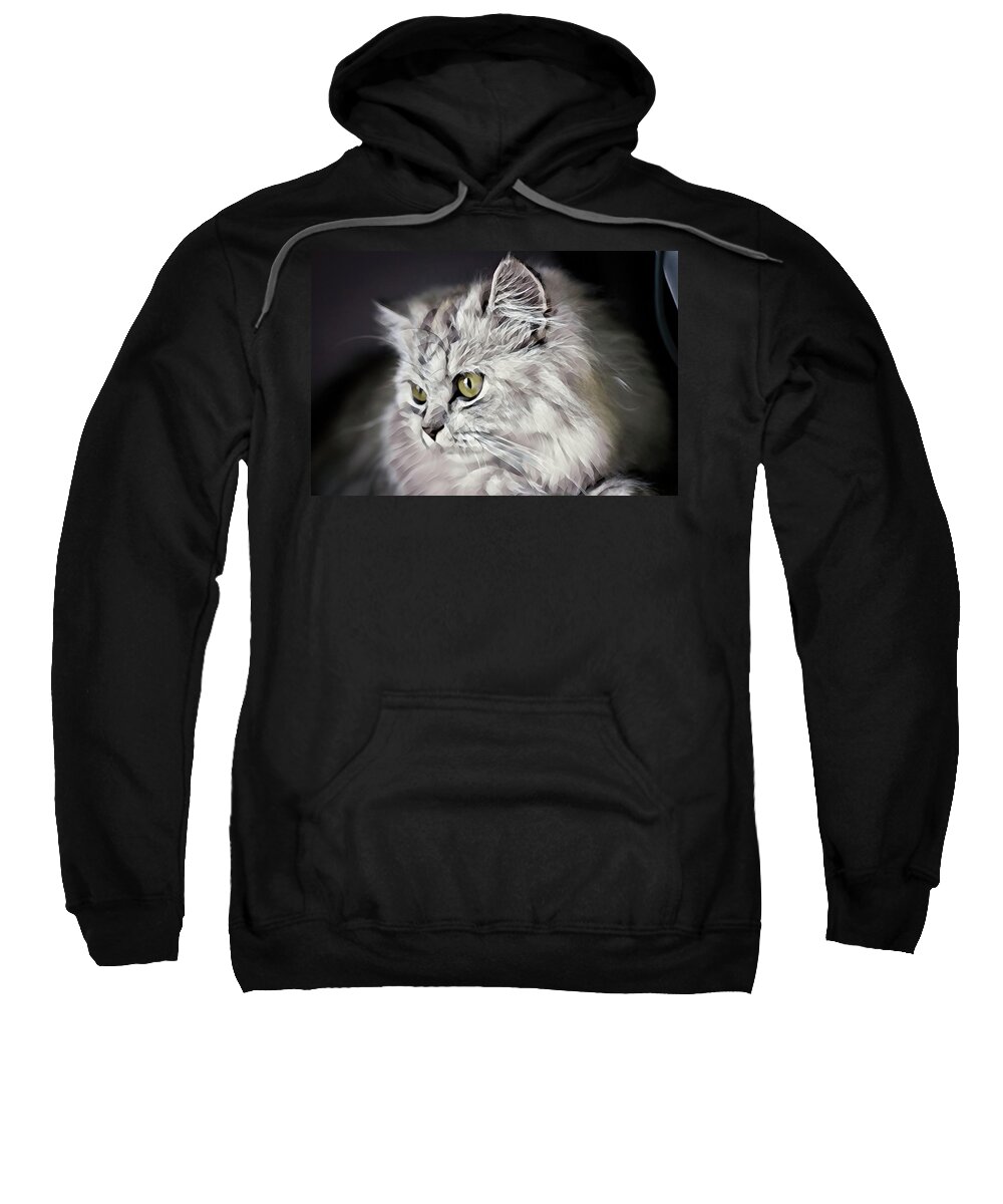 Photography Sweatshirt featuring the digital art Colorful Lovely White Cat by Terry Davis