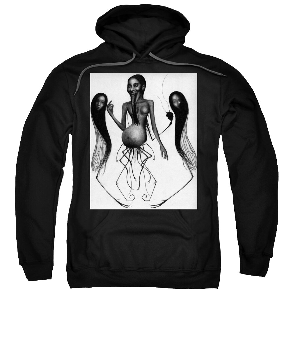 Horror Sweatshirt featuring the drawing Cursebirther - Artwork by Ryan Nieves