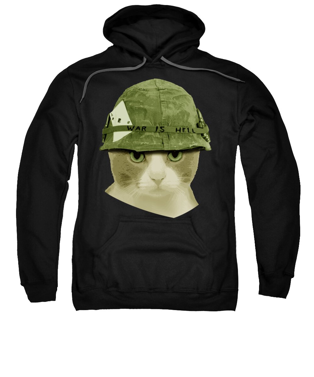 Cat Sweatshirt featuring the digital art Cute War Is Hell Army Cat by Megan Miller