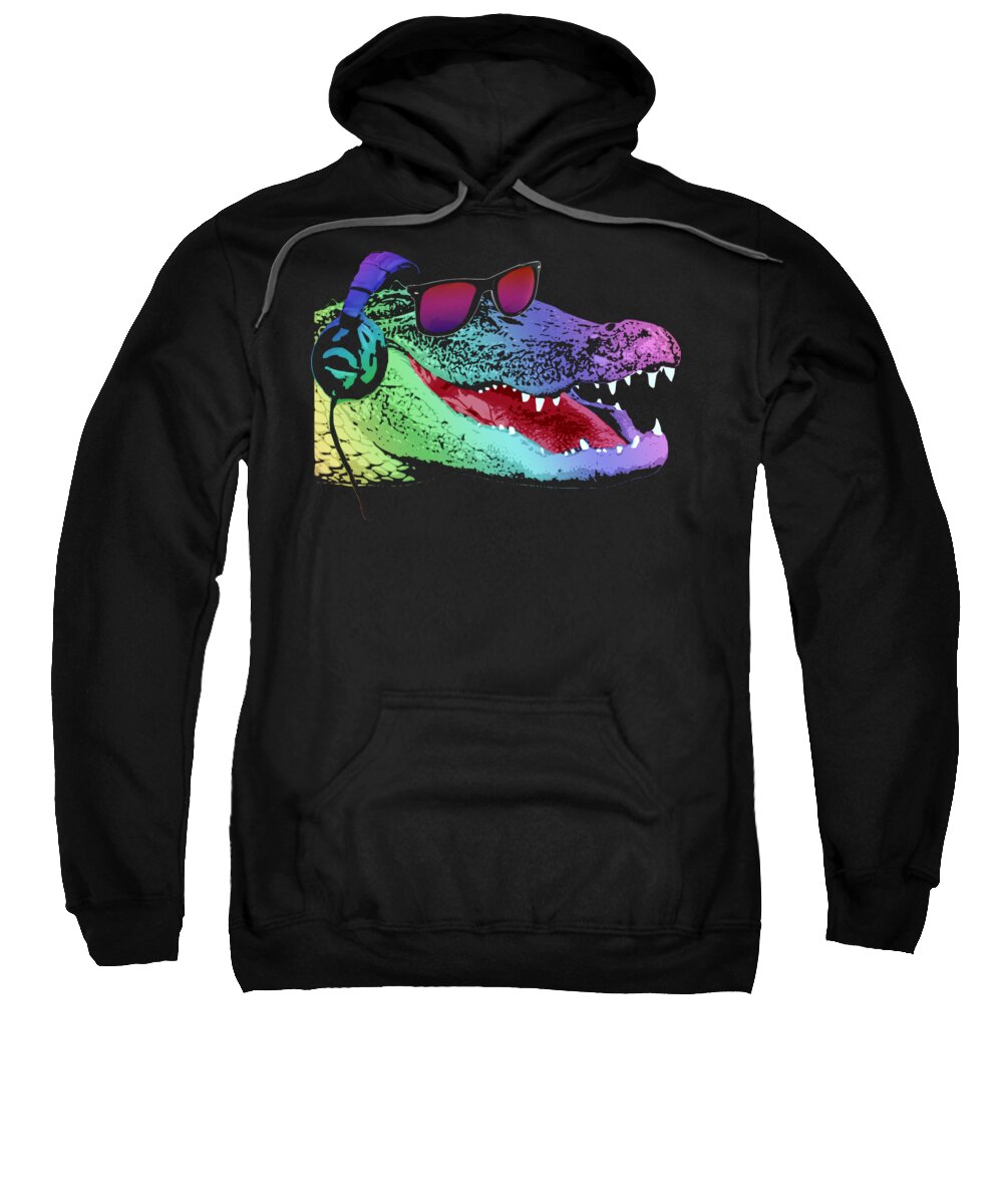 Alligator Sweatshirt featuring the digital art DJ Alligator by Megan Miller