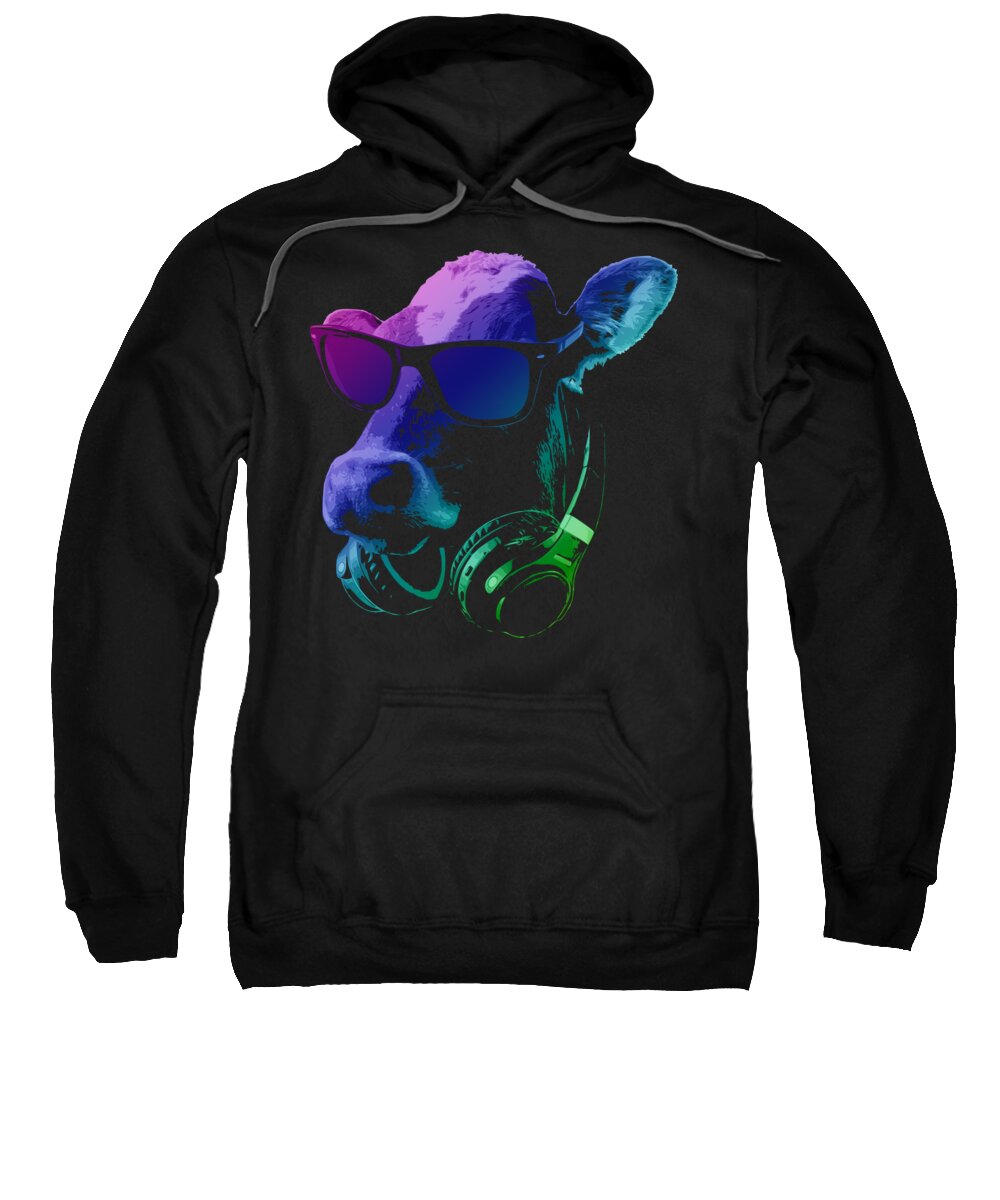 Cow Sweatshirt featuring the digital art DJ Cow With Sunglasses And Headphones by Megan Miller