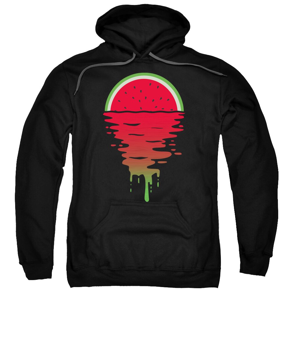 Watermelon Sweatshirt featuring the digital art Dripping Watermelon Sunset by Megan Miller