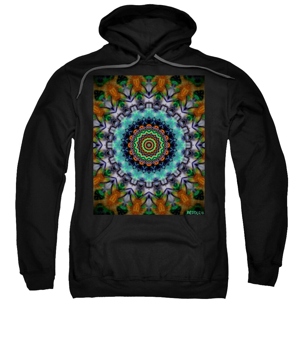 Mandala Sweatshirt featuring the digital art Electric Mandala by Angela Weddle