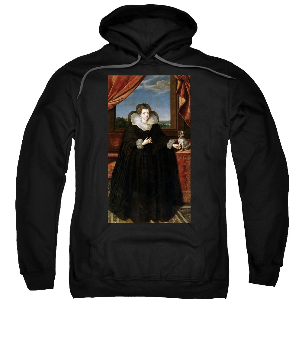 Elizabeth Of France Spouse Of Philip Iv Sweatshirt featuring the painting 'Elizabeth of France, Spouse of Philip IV', 1615-1621, Flemish School,... by Frans Pourbus the Younger -1569-1622-