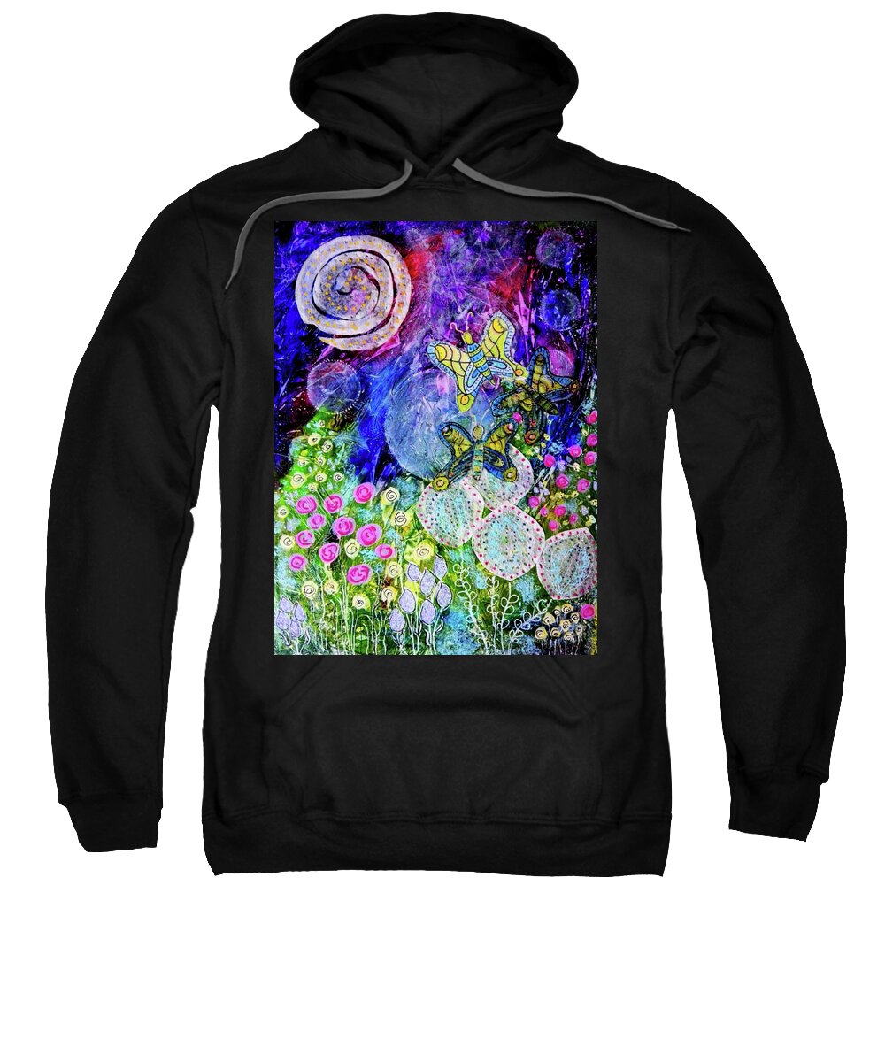 Luna Sweatshirt featuring the mixed media Flight of the Lunar Moths by Mimulux Patricia No