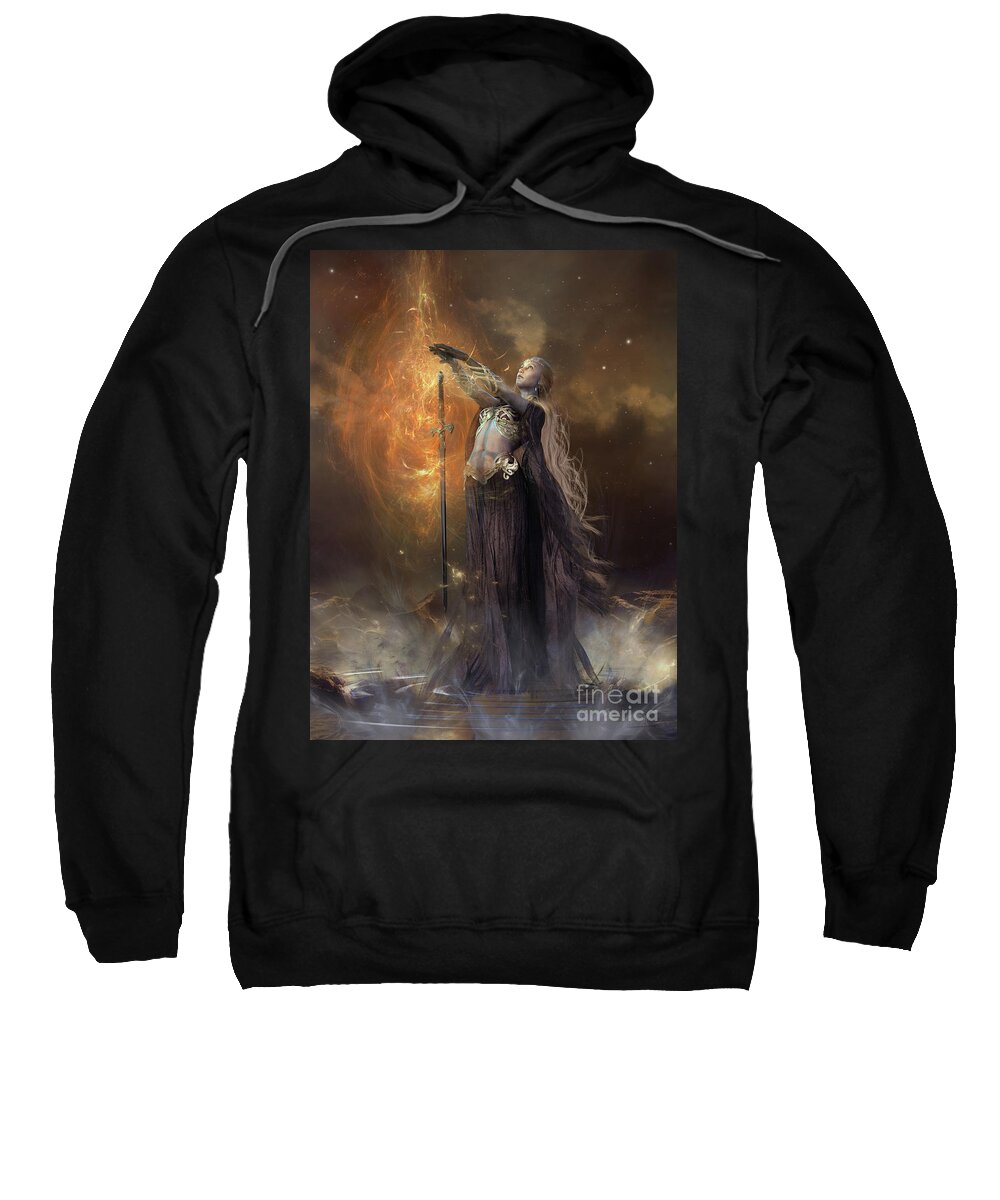 Lady Of The Lake Sweatshirt featuring the mixed media Lady of the Lake by Shanina Conway