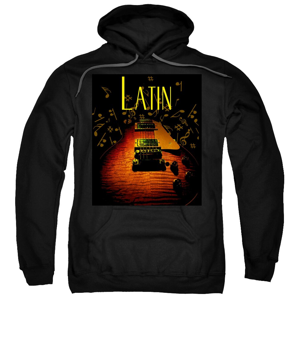 Spanish Sweatshirt featuring the digital art Latin Guitar Music Notes by Guitarwacky Fine Art