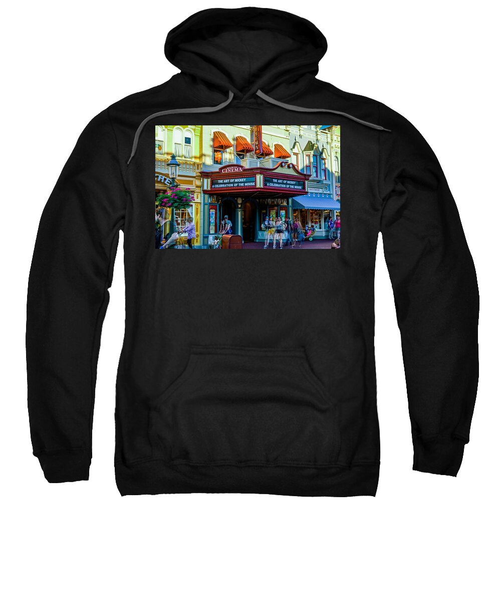  Sweatshirt featuring the photograph Main Street Cinema by Rodney Lee Williams