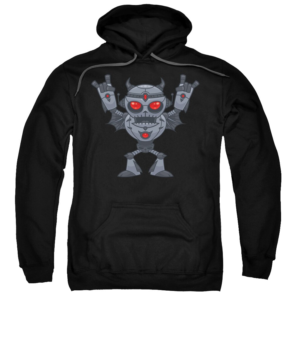 Robot Sweatshirt featuring the digital art Metalhead - Heavy Metal Robot Devil by John Schwegel