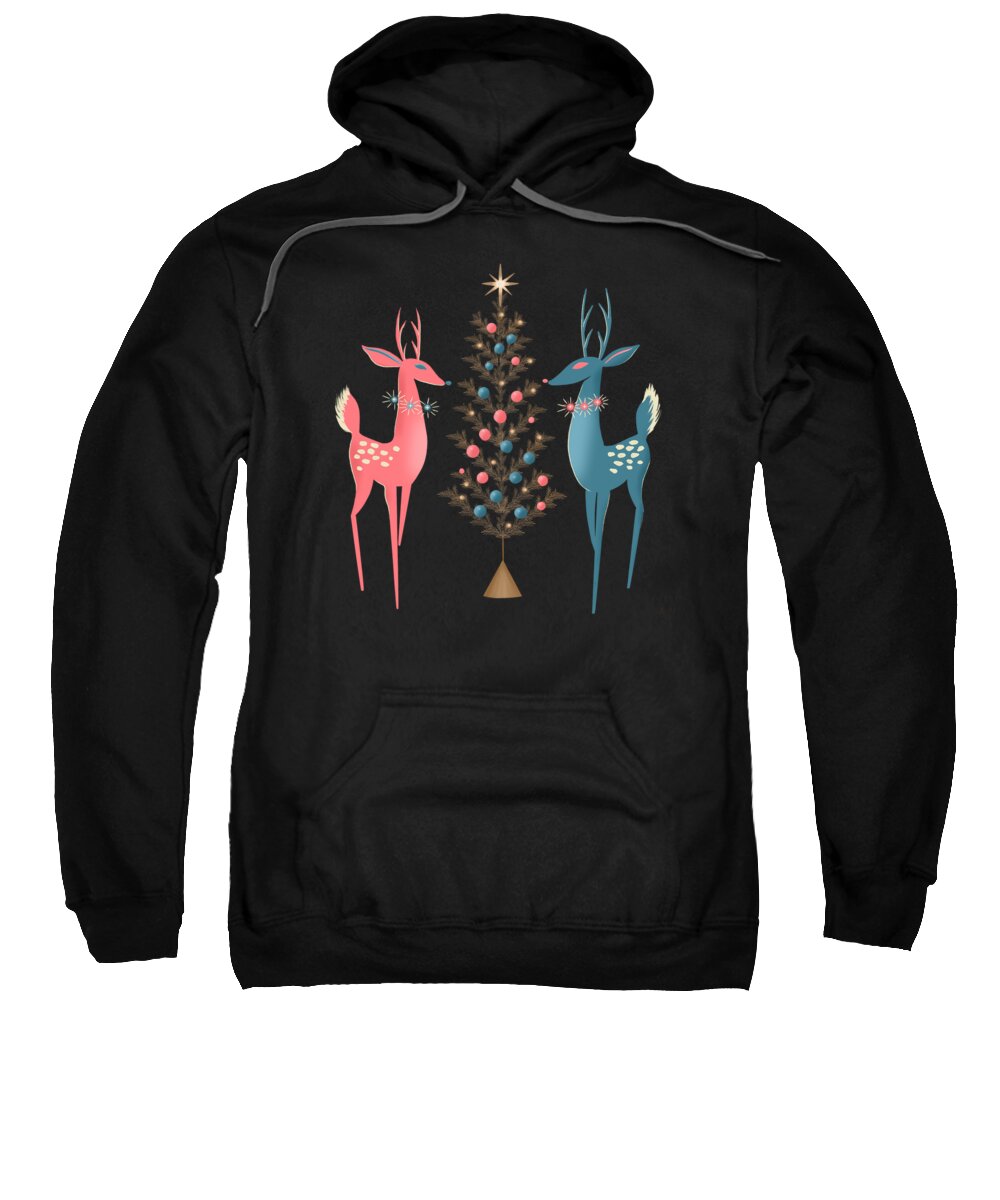 Painting Sweatshirt featuring the painting Midcentury Pink And Aqua Holiday At The North Pole by Little Bunny Sunshine
