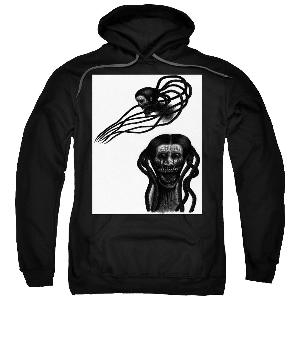 Horror Sweatshirt featuring the drawing Minna - Artwork by Ryan Nieves