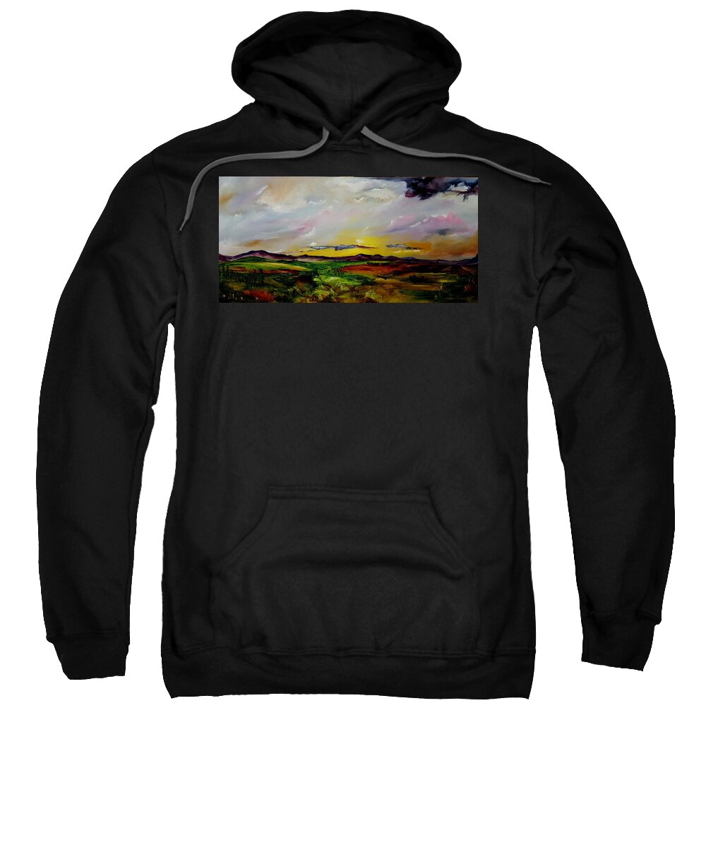 Montana Summer Storms Sweatshirt featuring the painting Montana Summer Storms    5519 by Cheryl Nancy Ann Gordon