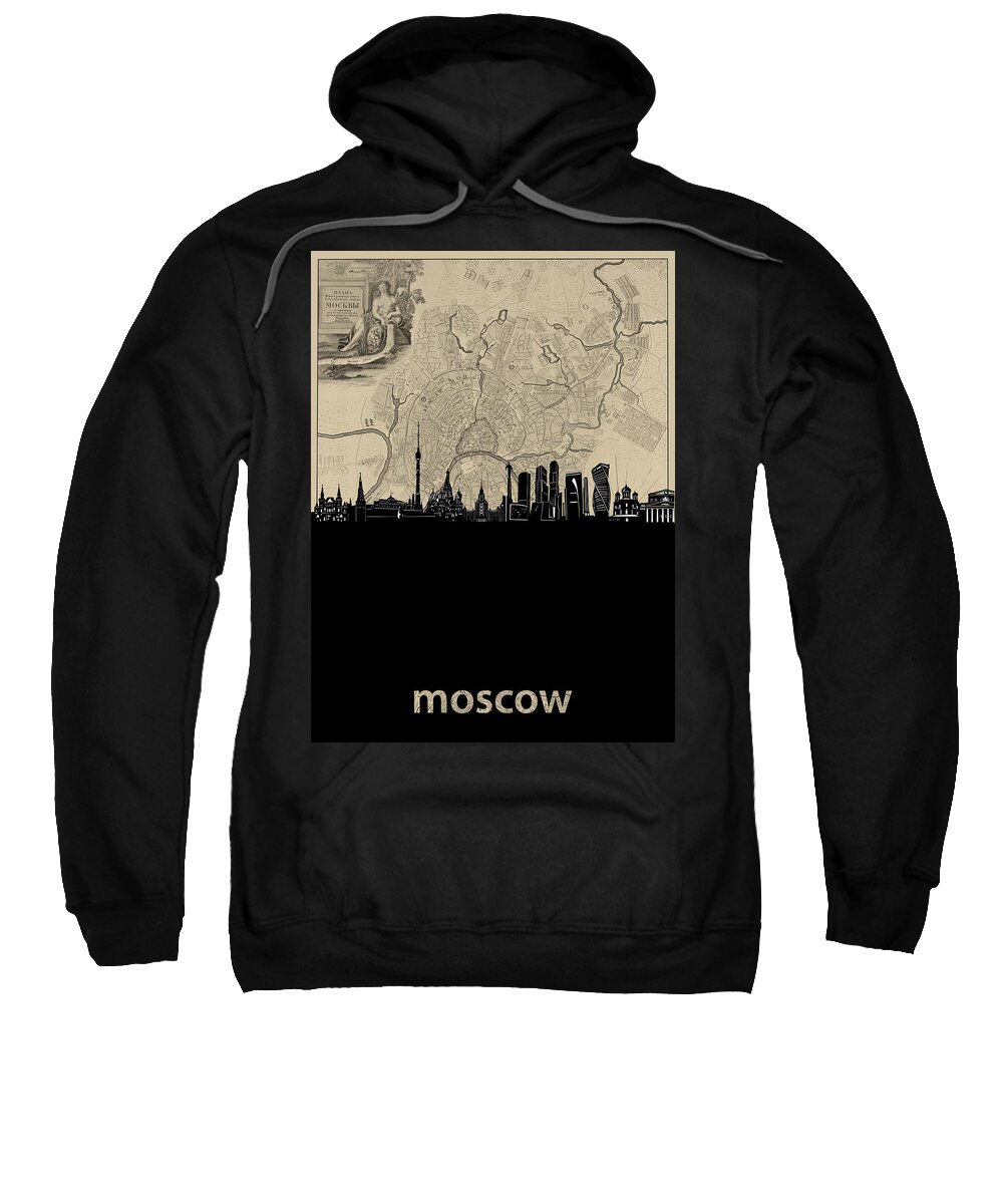Moscow Sweatshirt featuring the digital art Moscow Skyline Map by Bekim M