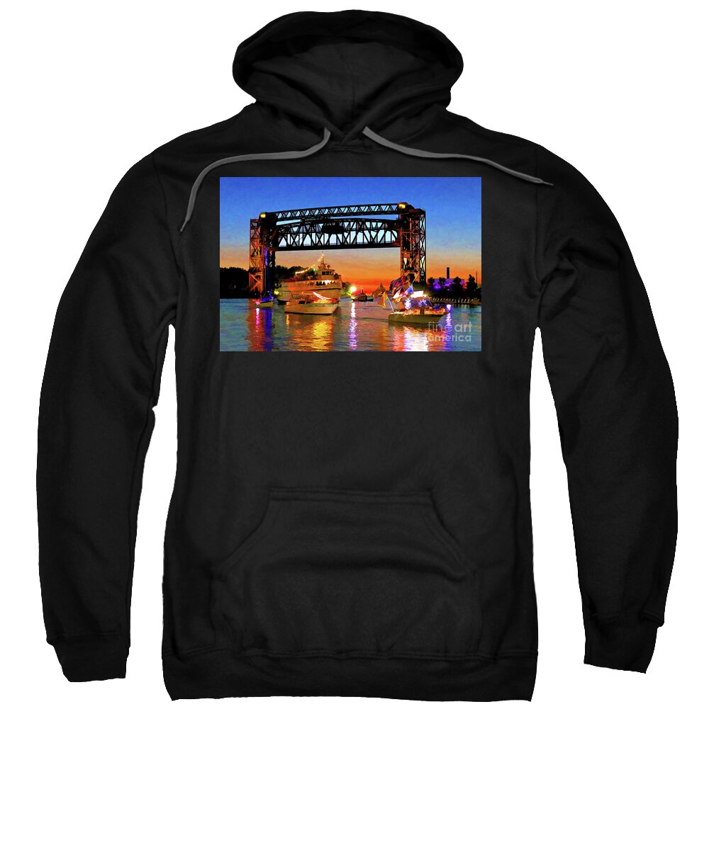Parade Of Lighted Boats Sweatshirt featuring the digital art Parade of Lighted Boats by Mark Madere