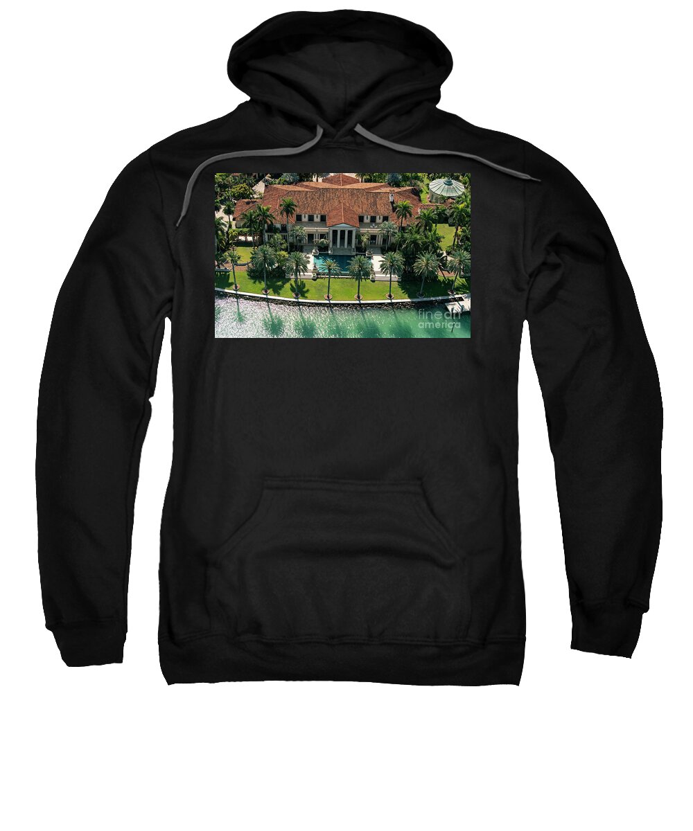 21 Star Island Sweatshirt featuring the photograph Phillip Frost's House at 21 Star Island Dr Miami Beach Aerial by David Oppenheimer