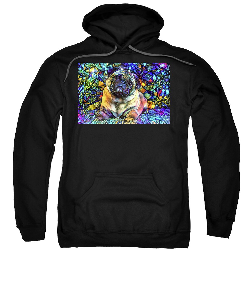 Pug Sweatshirt featuring the digital art Psychedelic Pug Dog Art by Peggy Collins
