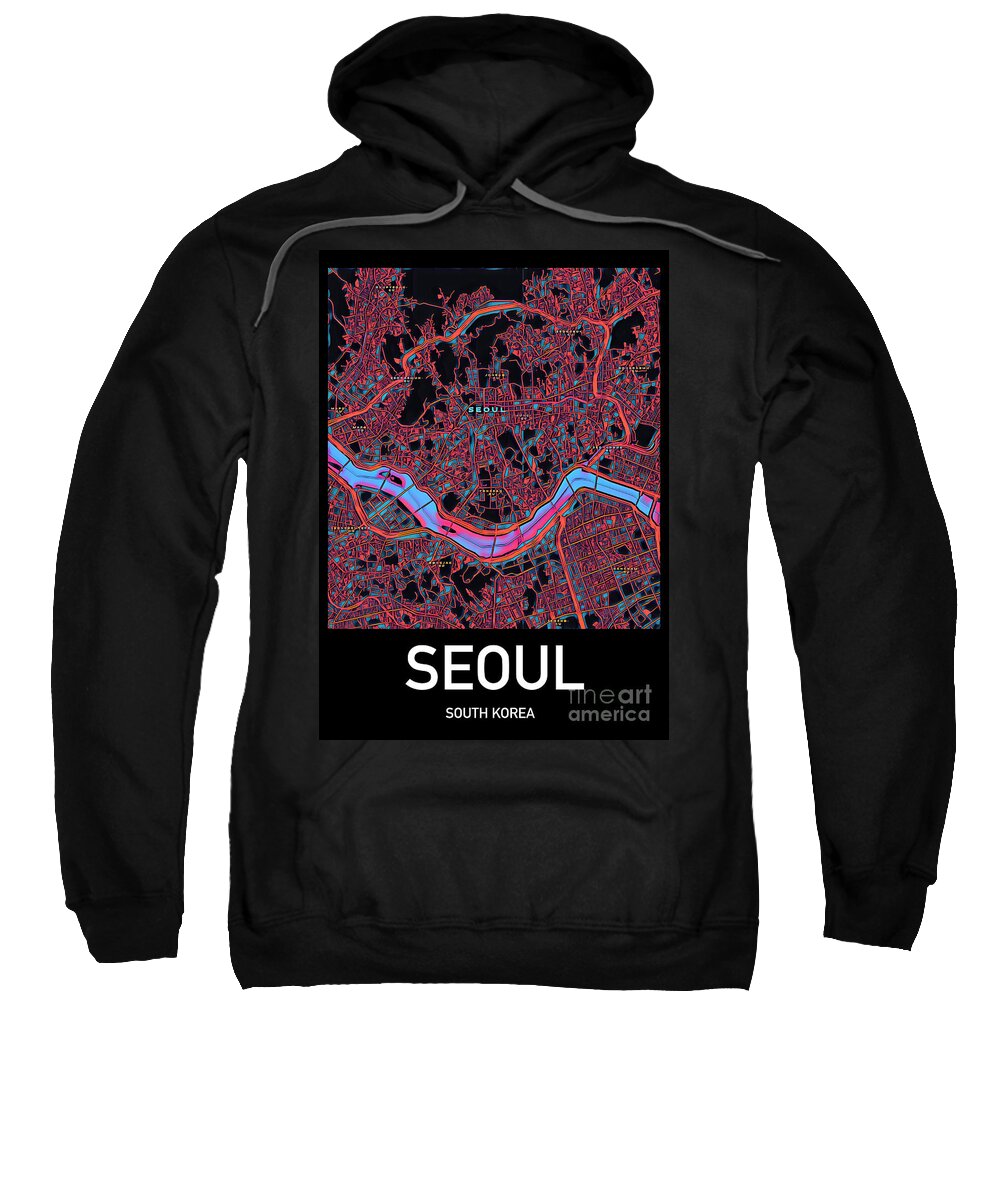 Seoul Sweatshirt featuring the digital art Seoul City Map by HELGE Art Gallery