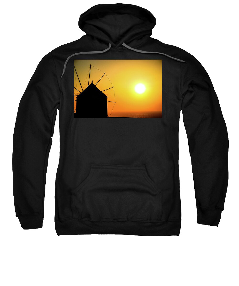 Wind Sweatshirt featuring the photograph Silhouette of a Santorini Windmill by Tito Slack