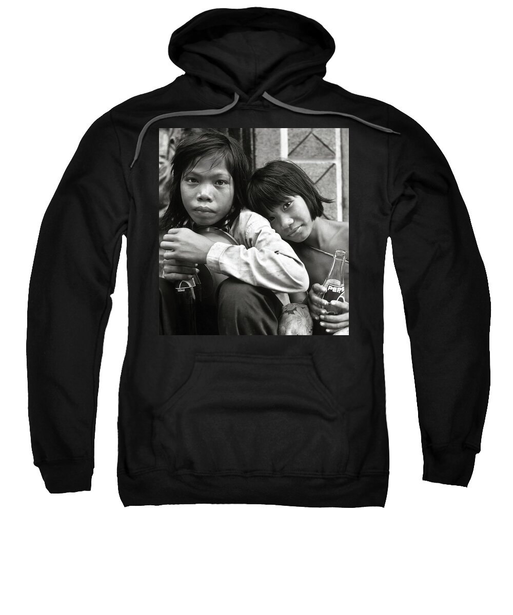 Black And White Sweatshirt featuring the photograph Sisters from Cambodia in Saigon by Silva Wischeropp