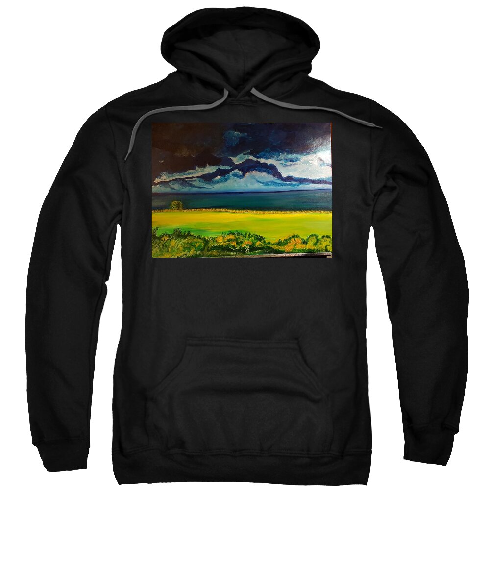 Landscape Sweatshirt featuring the painting Stormy clouds by Kim Rahal