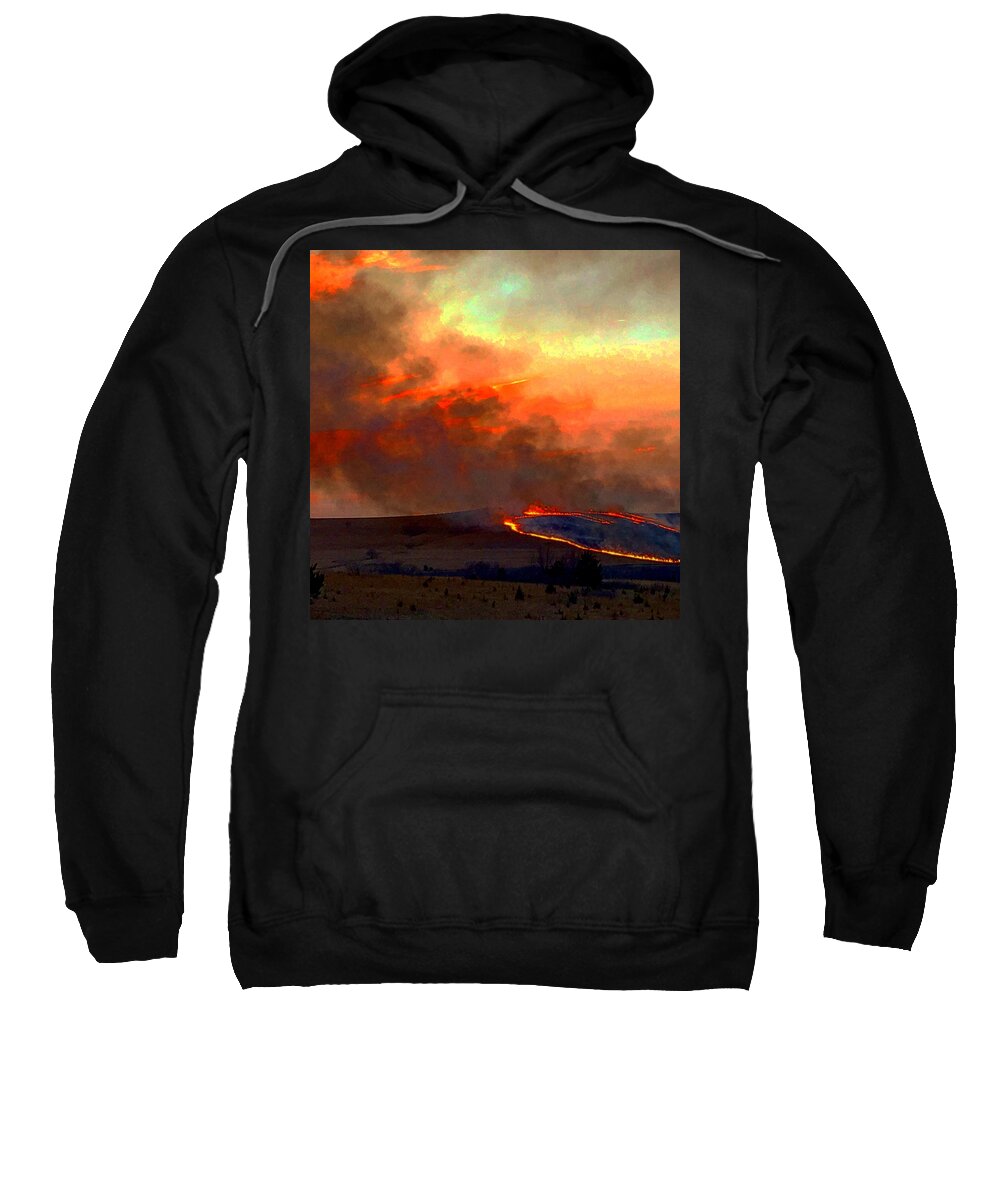 Fire Sweatshirt featuring the photograph Sunset Prairie Burn by Michael Oceanofwisdom Bidwell