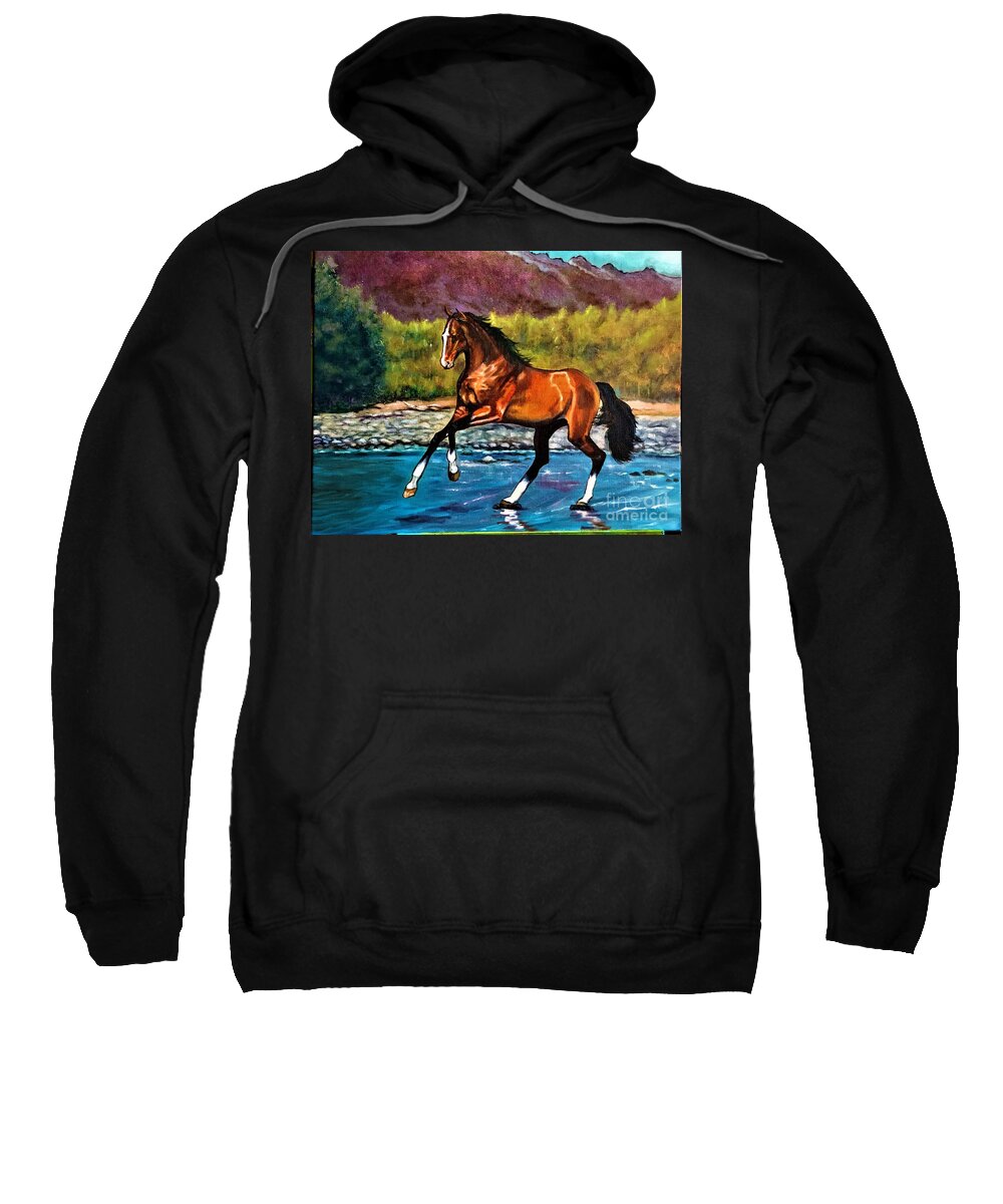 Thoroughbred Horse Sweatshirt featuring the painting Thoroughbred Horse Oil Painting by Leland Castro