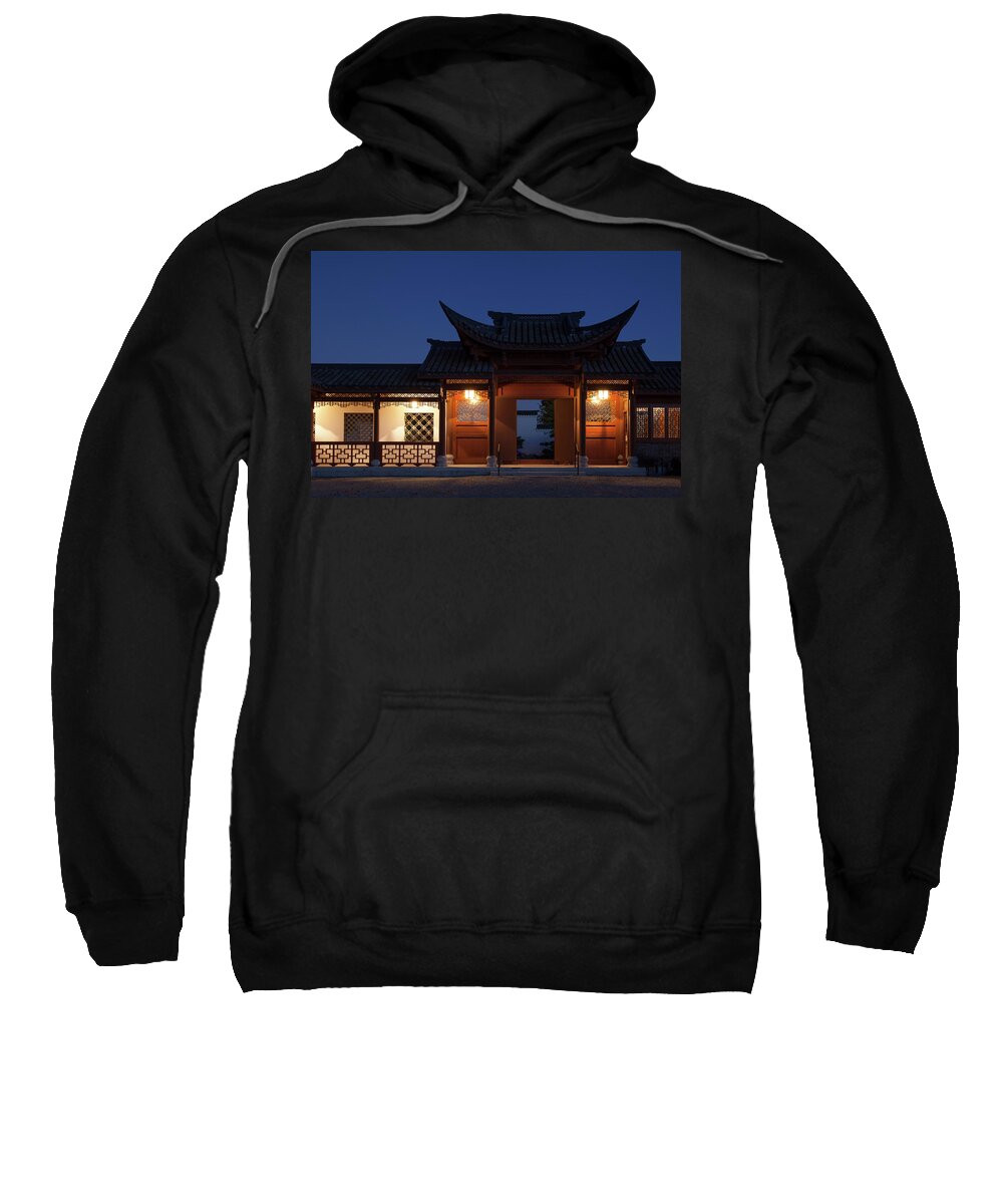 Chinese Garden Sweatshirt featuring the photograph Twilight at the Gate by Briand Sanderson