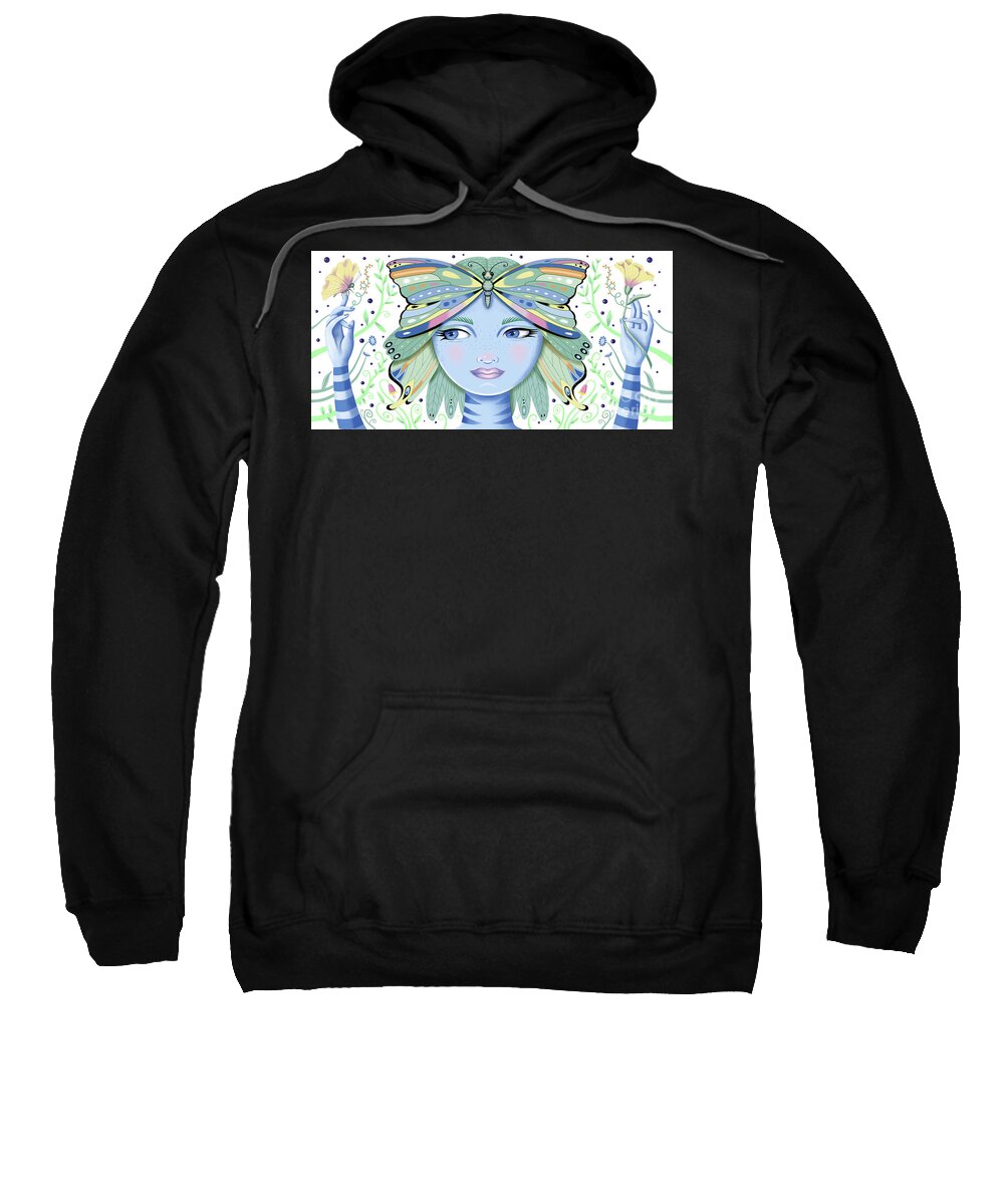 Fantasy Sweatshirt featuring the digital art Insect Girl, Winga - Oblong White by Valerie White