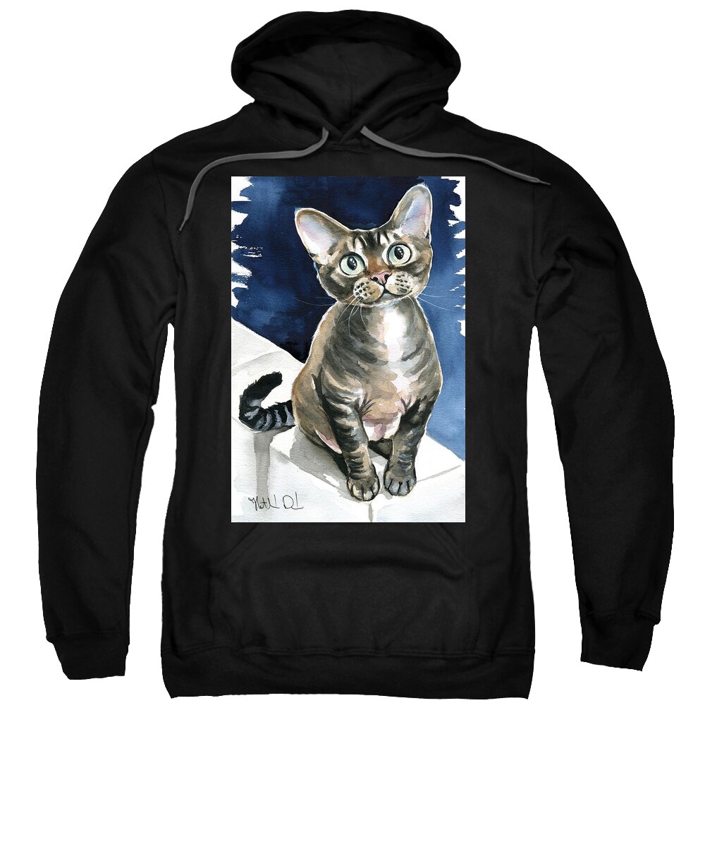 Devon Rex Sweatshirt featuring the painting Winter Devon Rex Cat Painting by Dora Hathazi Mendes