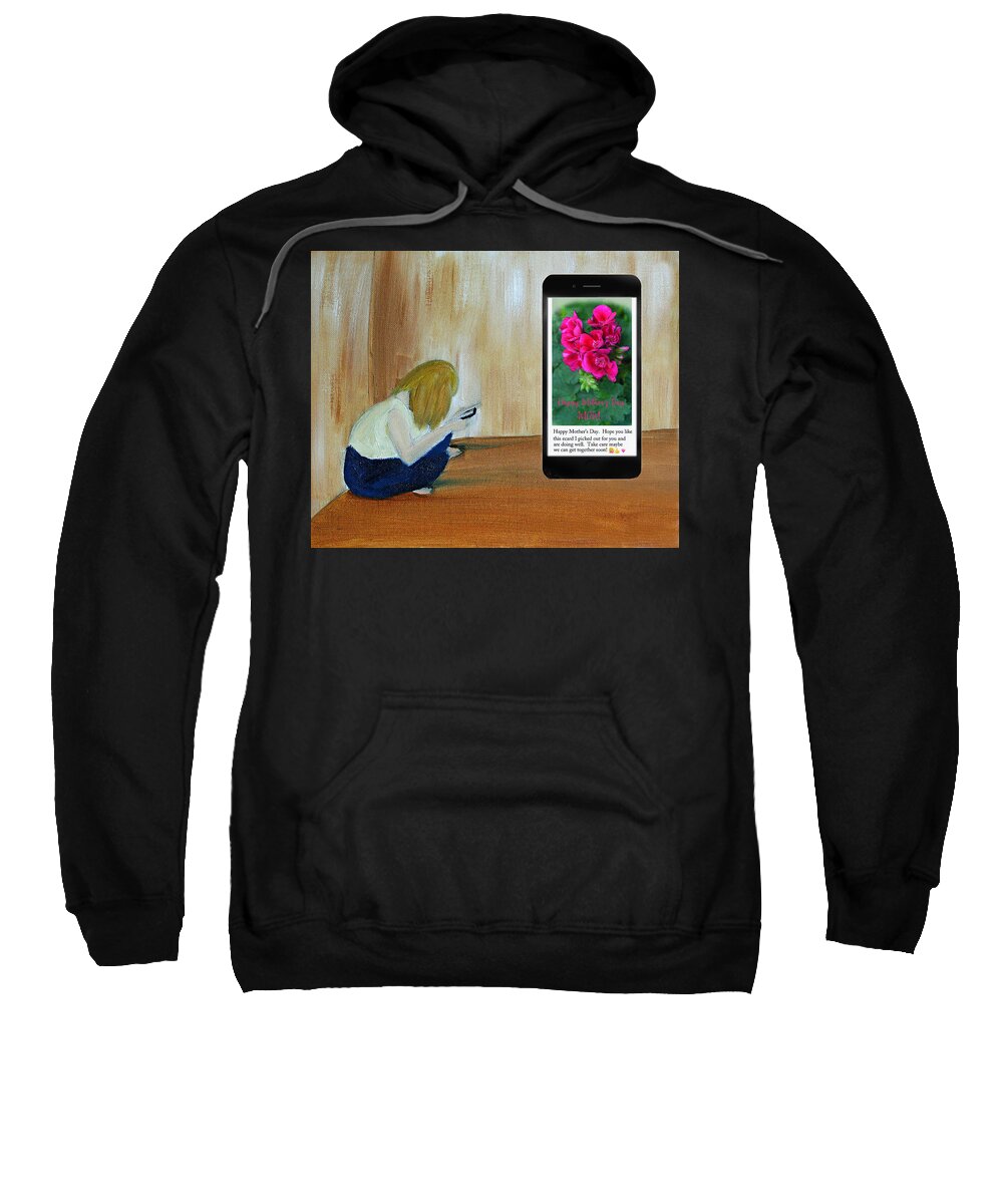 Woman Texting Her Mothers Day Card Painting By Abbie Shores For Edit This 18 Contest Sweatshirt featuring the photograph Woman Texting Her Mothers Day Card by Sandi OReilly