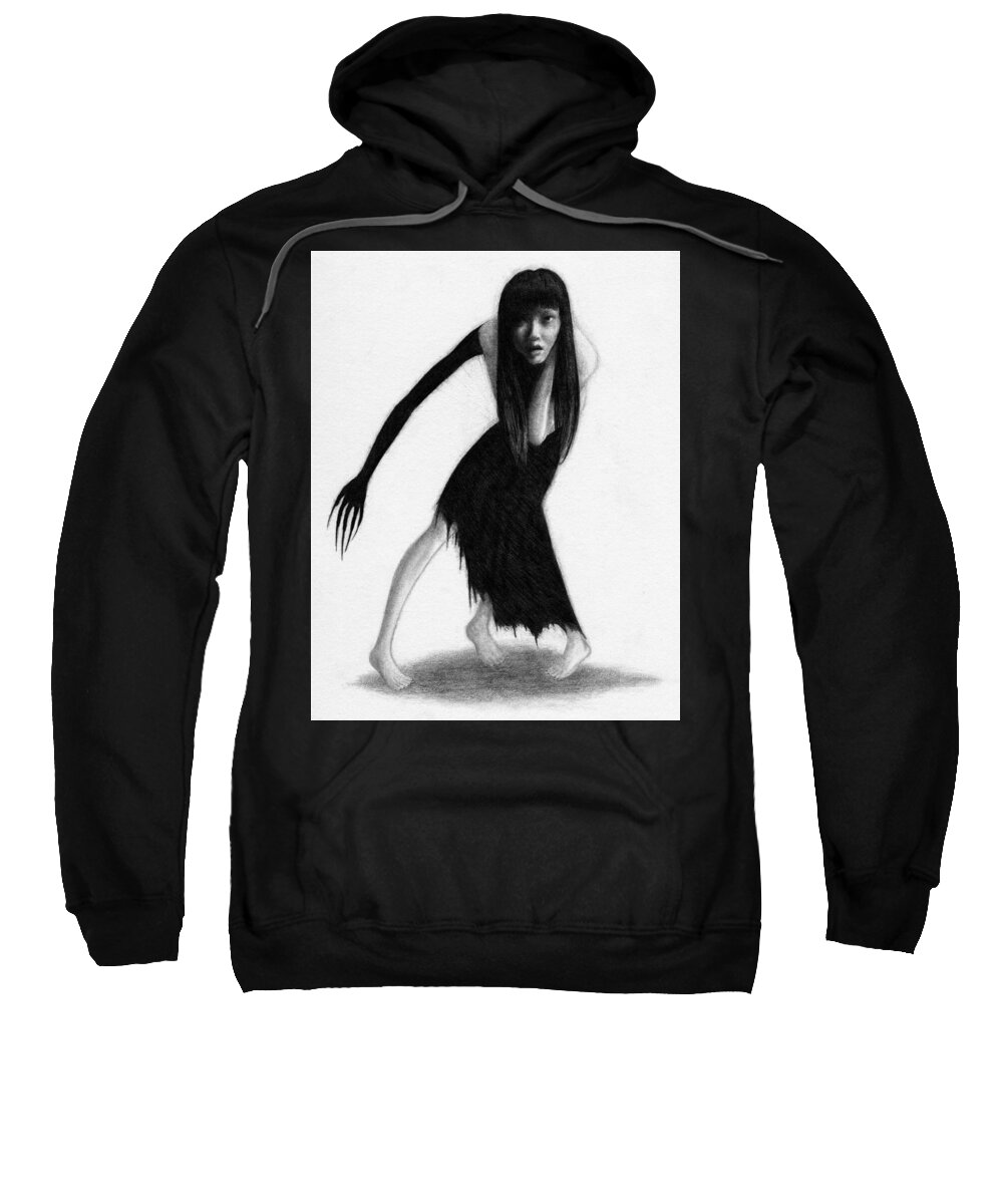 Horror Sweatshirt featuring the drawing Woman With The Black Arm Of Demon Ghost Artwork by Ryan Nieves